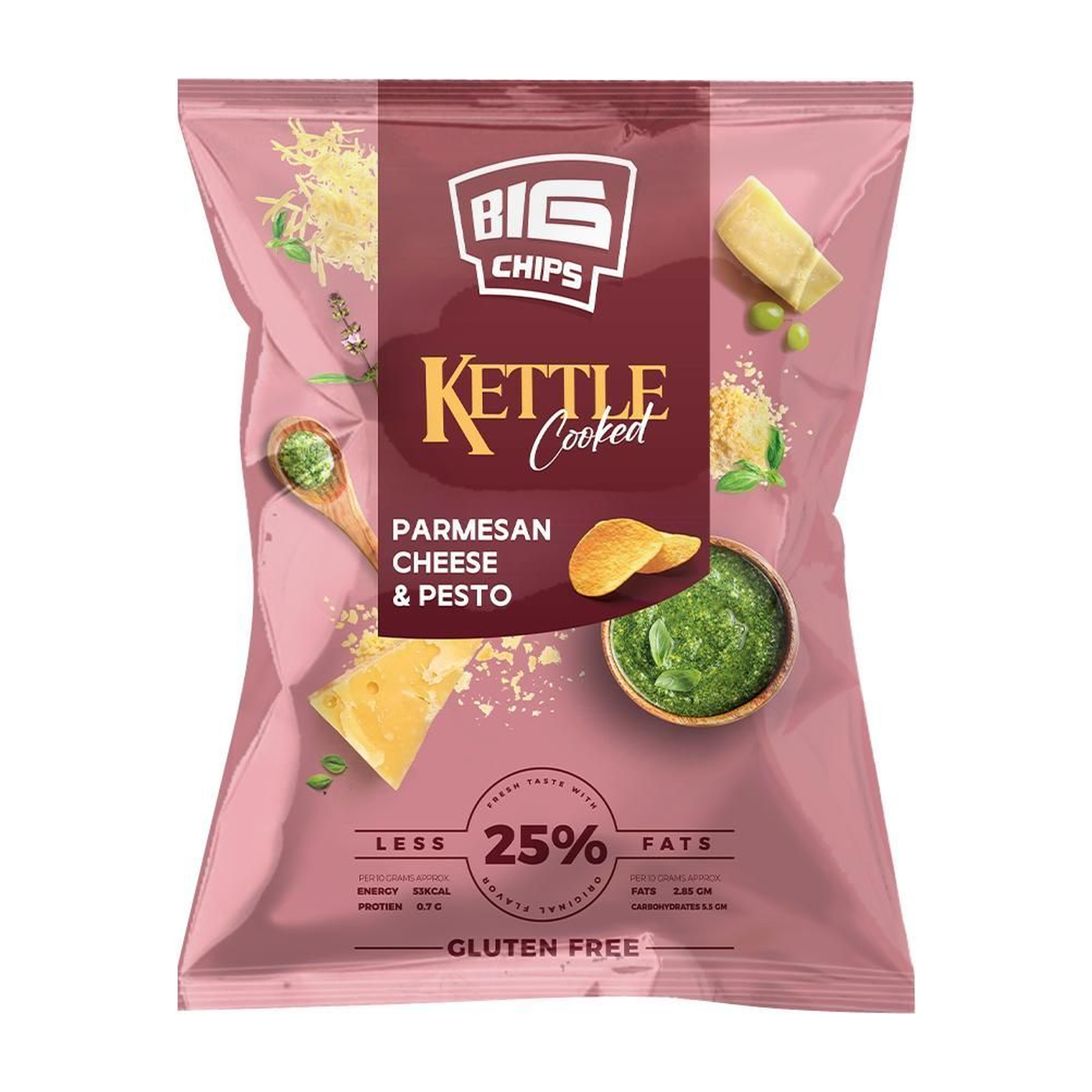 Buy Big Chips Premium Parmesan Cheese & Pesto Kettle Cooked Chips, 100 ...