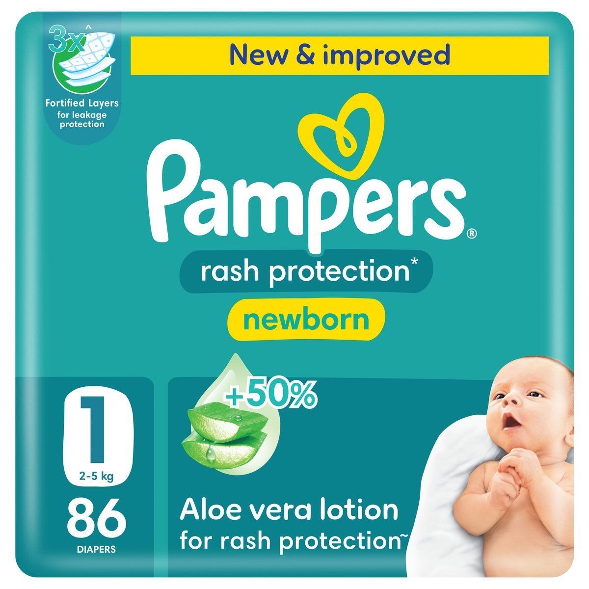 Buy Pampers Rash Protection Taped Diapers, Size 1, 2-5kg, Mega Pack, 86 ...