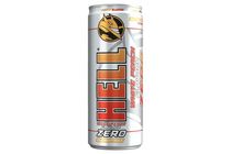HELL Zero fehér őszibarackízű, koffeintartalmú, szénsavas, alkoholmentes ital 250 ml