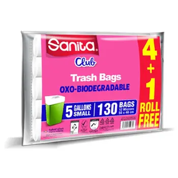 Sanita Club TrashBags Biodegradable 5gallons 130Bags 50X46Cm (4+1)