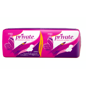 Private Natural Cotton Feel Extra Thin Night Sanitary 14Pieces