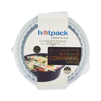 Hotpack Black Plastic Round Microwavable Disposable Container With Lids 32 Oz 5 Pcs