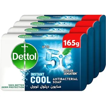 Dettol Instant Cool Anti-Bacterial Bathing Soap Bar, Menthol And Eucalyptus Fragrance, 165g (Pack Of 4)