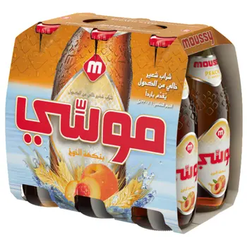 موسي شراب شعير خالي من الكحول نكهة الخوخ حزمة 330 مل × 6عبوات