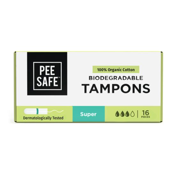 PeeSafe 100% Organic Cotton Tampons Comfortable & Stain-Free Super size 16Pieces