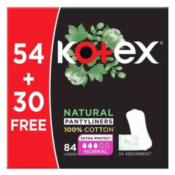 Kotex Natural Panty Liners, 100% Cotton, Normal Size, Daily Panty Liners 84Pieces
