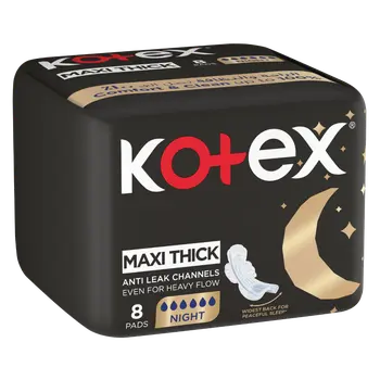 Kotex Maxi Protect Thick Pads, Overnight Protection Sanitary Pads with Wings, 8Pieces