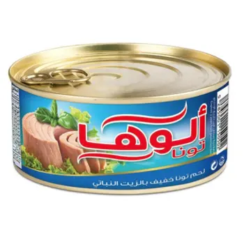 ألوها لحم تونا خفيف بالزيت النباتي 185جرام