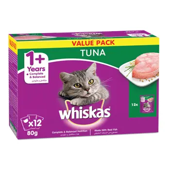 Whiskas Wet Cat Food Tuna Made With Real Fish For Adult Cats 1+ Years 12×80g