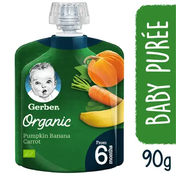 Gerber Organic Puree Baby Food with Pumpkin, Banana & Carrot for 6+ Months 90g