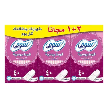 سوفي الفوط الصحية اليومية للنظافة والانتعاش غير معطرة 3×40قطعة