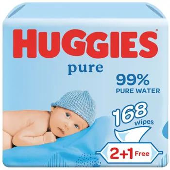 Huggies Pure Baby Wipes, 99% Pure Water Wipes, 3 Pack x 56Pieces
