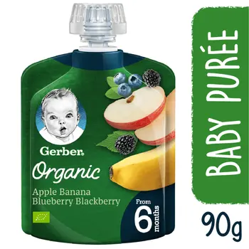 Gerber Organic Baby Food with Apple, Banana, Blueberry & Blackberry for 6+ Months 90g