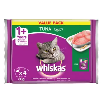 Whiskas Wet Cat Food, Tuna, Pouch 80g (Pack of 4)