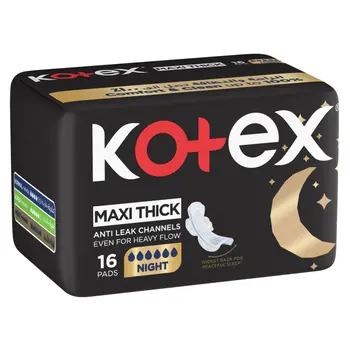 Kotex Maxi Protect Thick Pads, Overnight Protection Sanitary Pads with Wings, 16Pieces