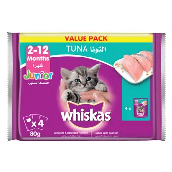 Whiskas Junior Tuna Wet Kitten Food Pouch For Kittens From 2 To 12 Months 4 X 80G
