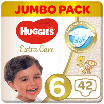 Huggies Extra Care, Size 6, 15+ kg, Jumbo Pack, 42Pieces