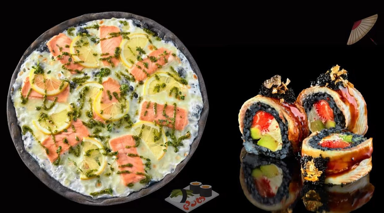 Black sushi pizza