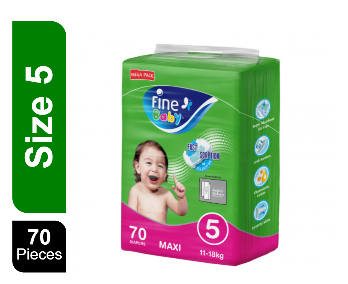 Buy Fine Baby Mega Size 5 Maxi Diapers, 70 Diapers Online in Kuwait