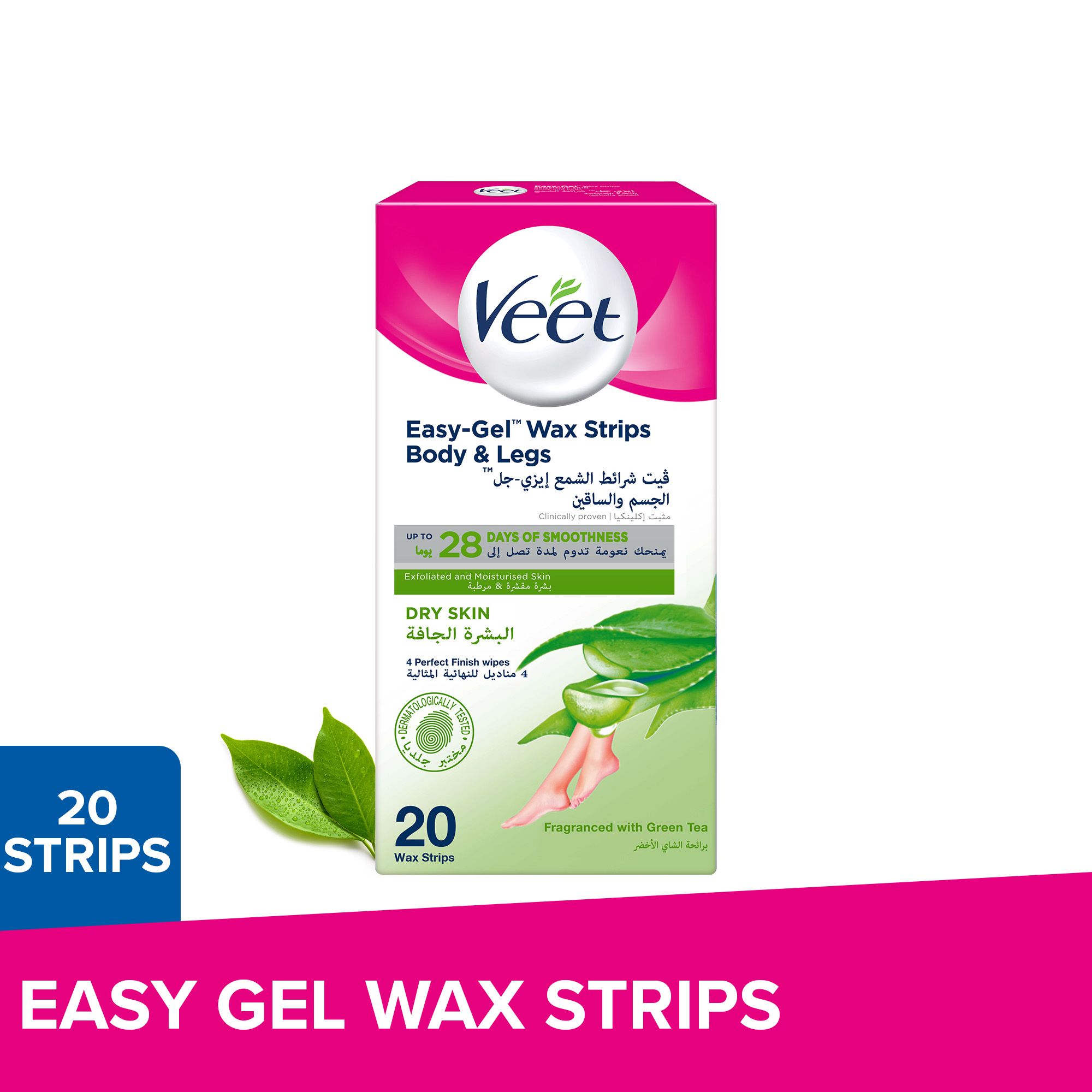 Buy Veet Dry Skin Easy-Gel Body & Legs Wax Strips with Green Tea, 20 ...