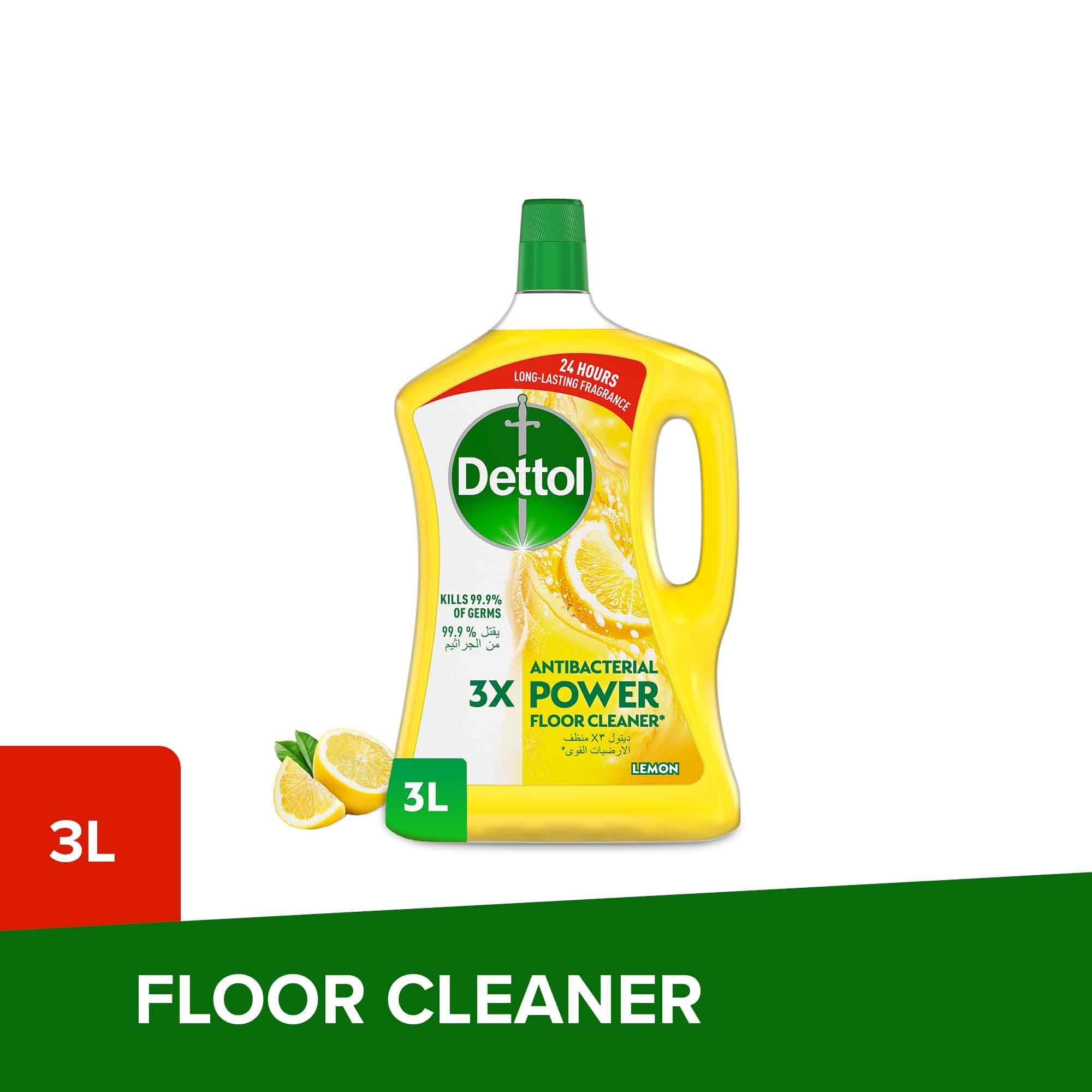 Buy Dettol Lemon Antibacterial 3X Power Floor Cleaner, 3L + 900ml Online in Jordan | Talabat Jordan