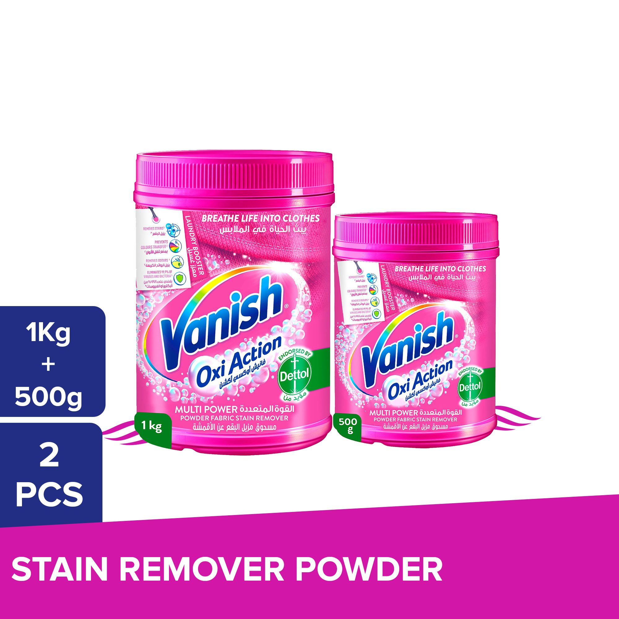 Buy Vanish Oxi Action Fabric Stain Remover Detergent Powder, 1kg + 500g Online in Kuwait