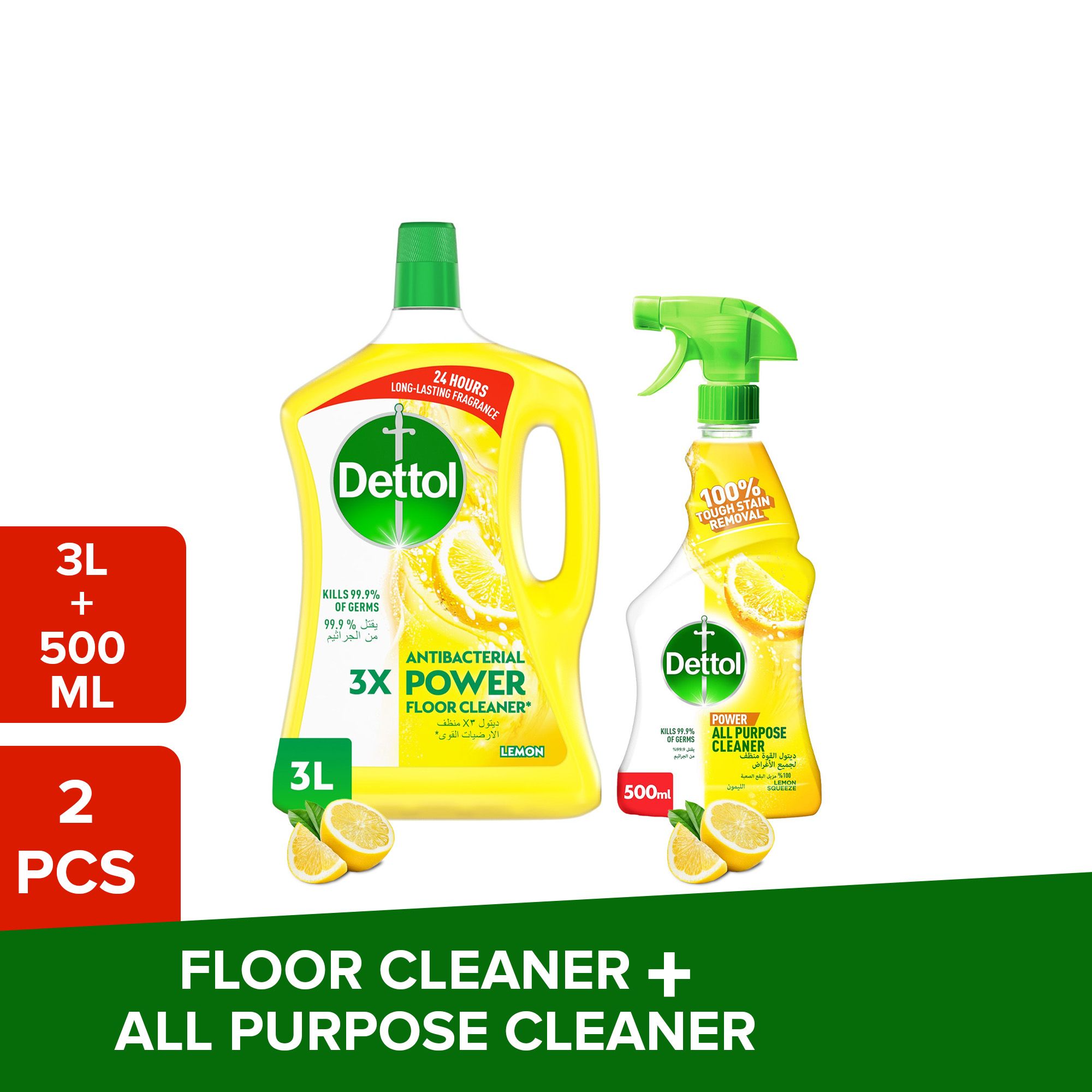 Buy Dettol Lemon Power Floor Cleaner Liquid, 3L + Lemon All Purpose Cleaner Liquid Spray, 500ml ...