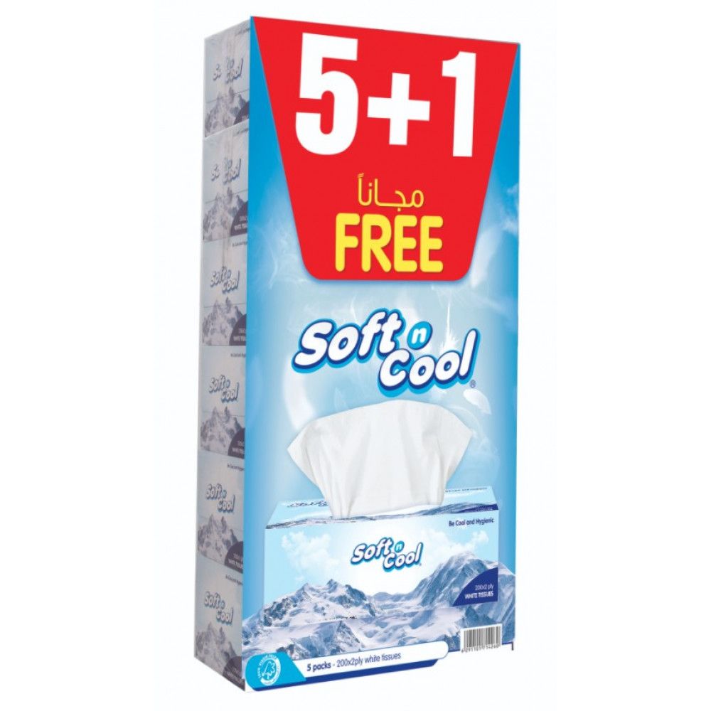 Buy Soft N Cool Facial Tissue 2 Ply, 150 Sheets, 5 Pieces + 1 Free