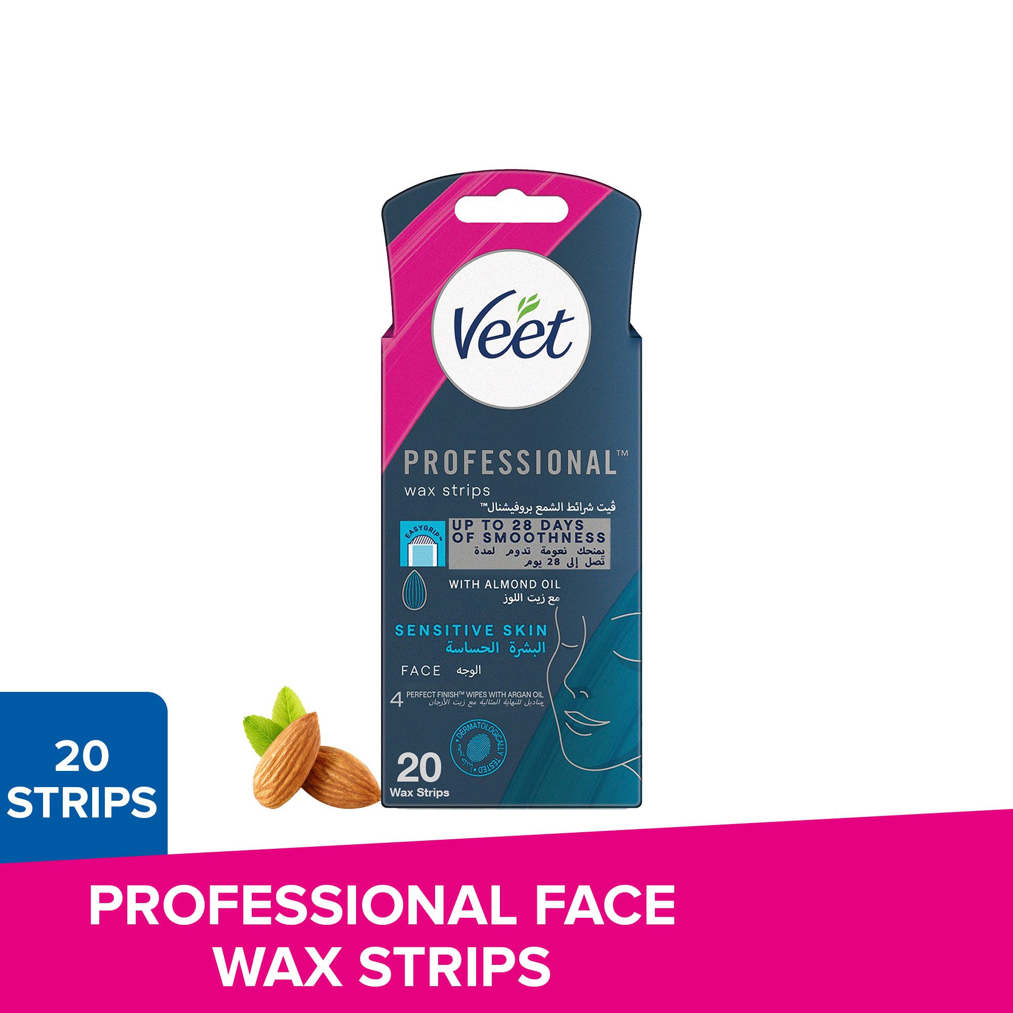 Buy Veet Professional Wax Strips with Almond Oil For Sensitive Skin, 20