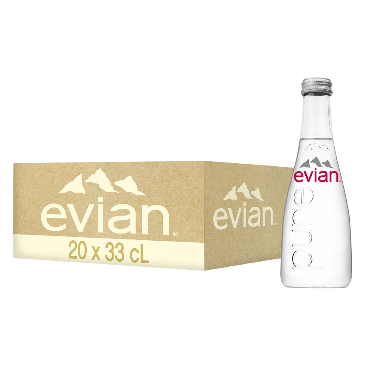 Evian Natural Mineral Water in Glass Bottle 750 ml