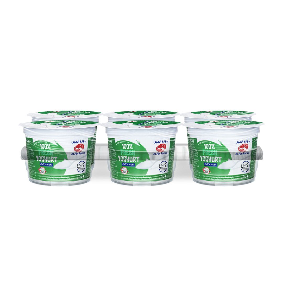 لبن العين كامل الدسم 100٪ طازج، 6×100 جرامAl Ain Full Cream 100% Fresh Yoghurt, 6x100g