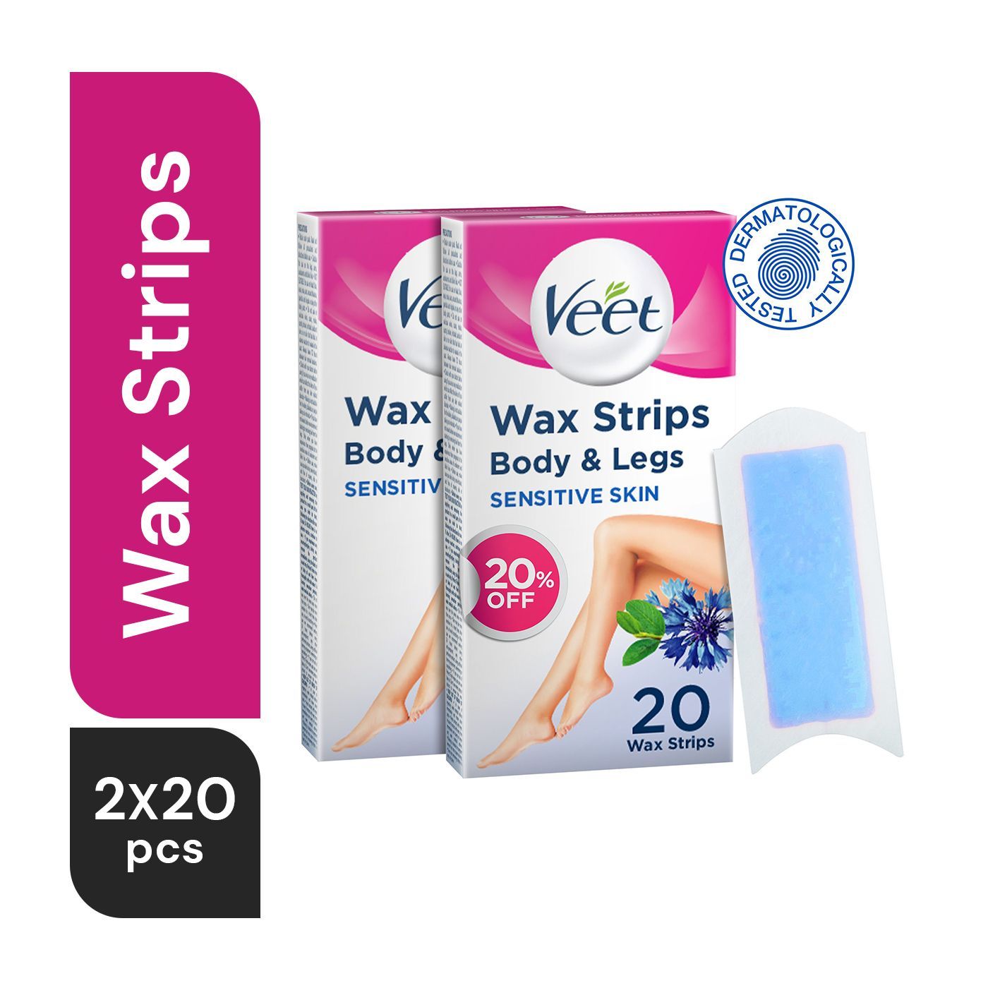 Buy Veet Cold Wax Strips Sensitive 20 Count x 2 Pcs Online in UAE