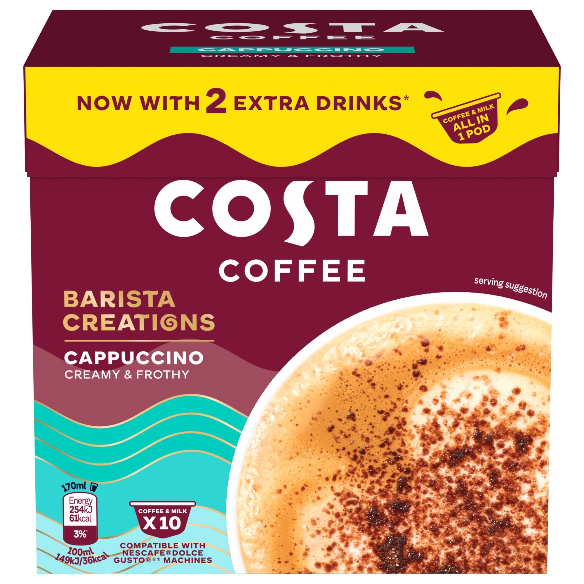 Buy Costa Coffee Dolce Gusto Cappuccino Coffee Capsules, 10 Capsules