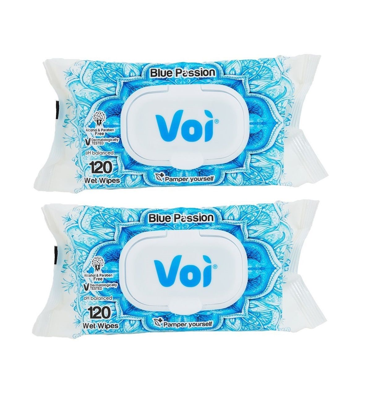 Buy Voi Wet Wipes Blue Passion 120 Wipes x 2 Packs Online in Kuwait
