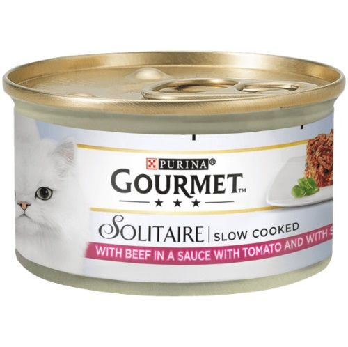 Buy Gourmet Solitaire Slow Cooked Beef in Sauce Cat Food, 85g Online in ...