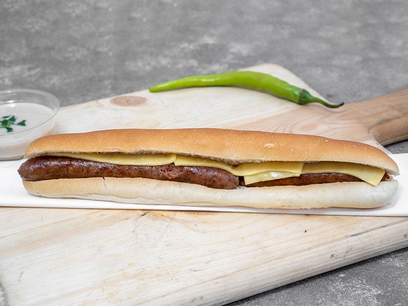 Grilled Oriental Sausage With Cheddar Cheese Sandwich