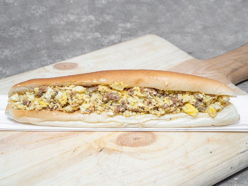 Oriental Sausage With Eggs And Cheddar Cheese Sandwich