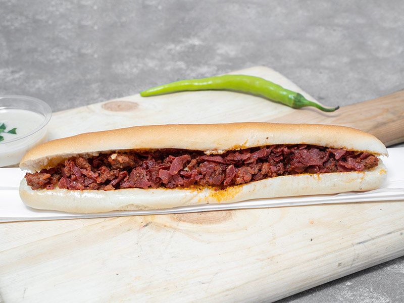 Oriental Sausage With Salsa And Pastrami Sandwich
