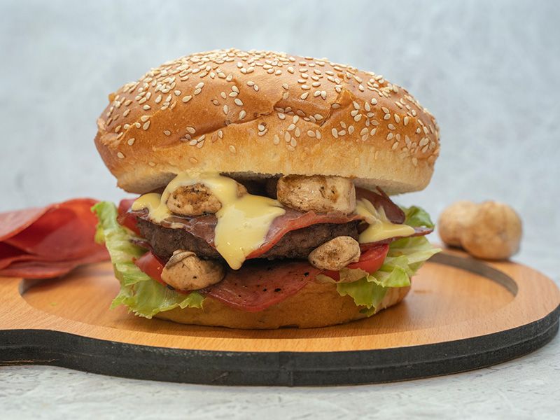 Burger With Beef Bacon And Mushroom Sandwich