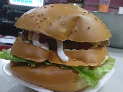 Steak Burger with eggs Sandwich
