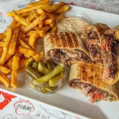 Syrian meat shawarma and fries