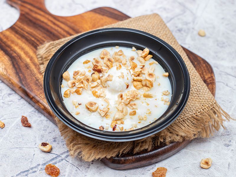 Rice Pudding With Nuts And Ice Cream