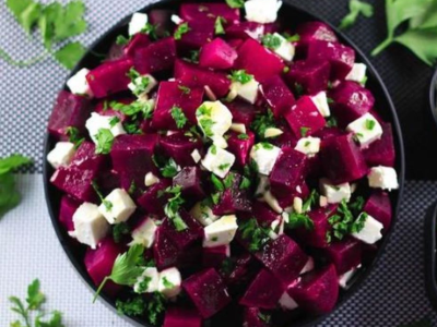 Red beet with white cheese salad