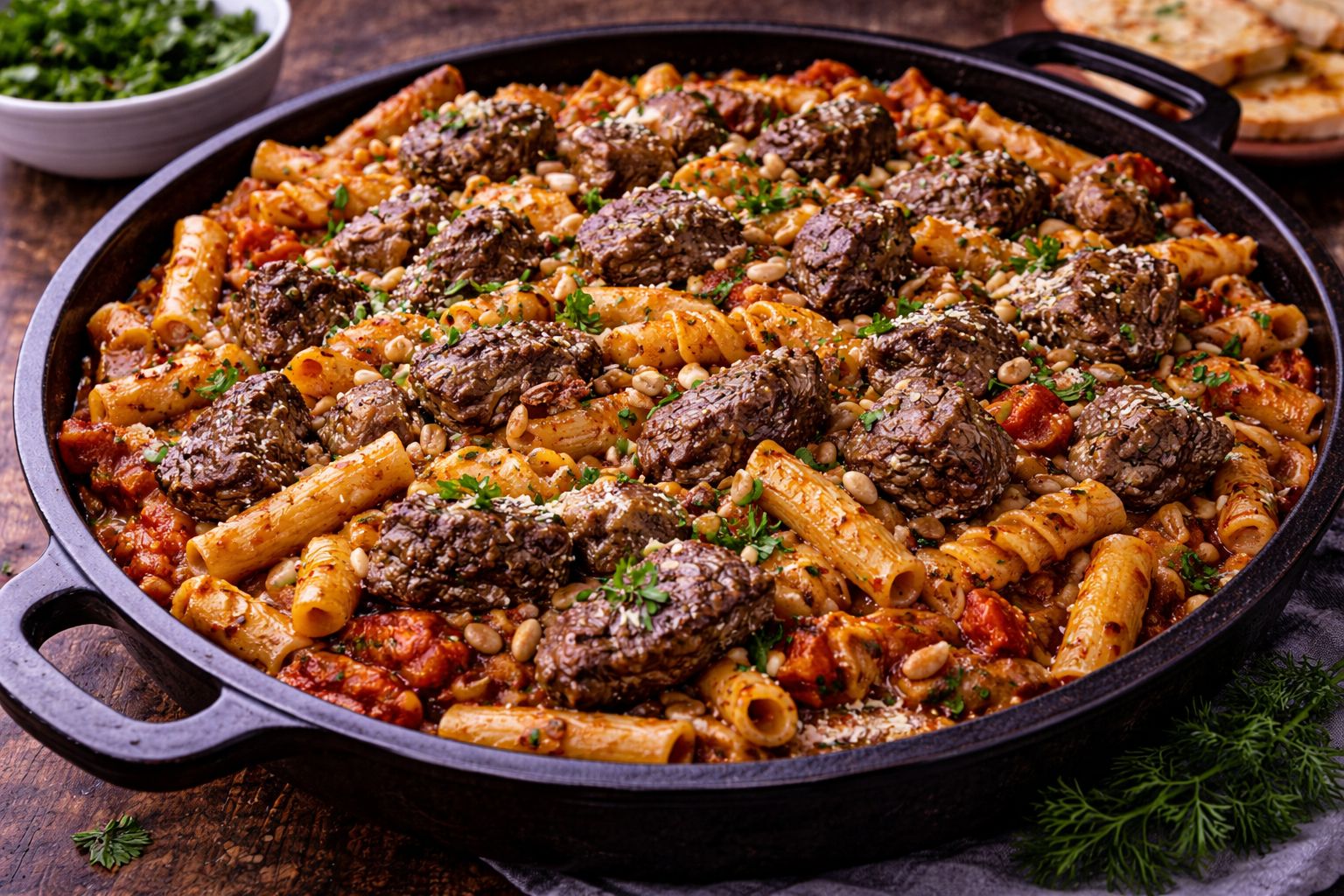 Mix pasta with baladi meat