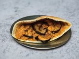 Foul With Fried Eggplant Sandwich