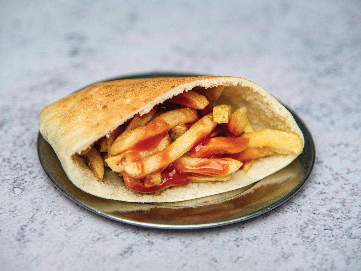 Potato sandwich with ketchup and mayonnaise