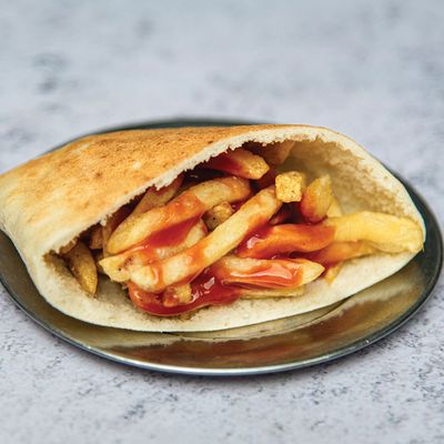Potato sandwich with ketchup and mayonnaise
