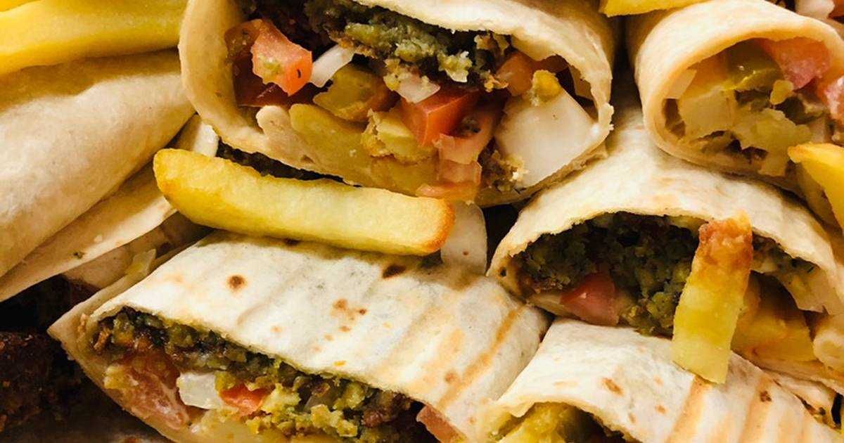 Mix Of Saj Potatoes And Falafel sandwich
