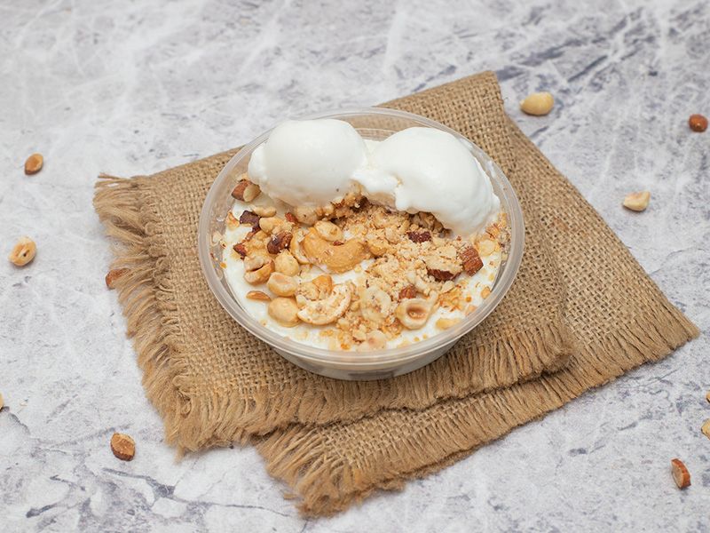 Rice Pudding With Ice Cream And Nuts