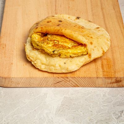 Puree with omelette eggs